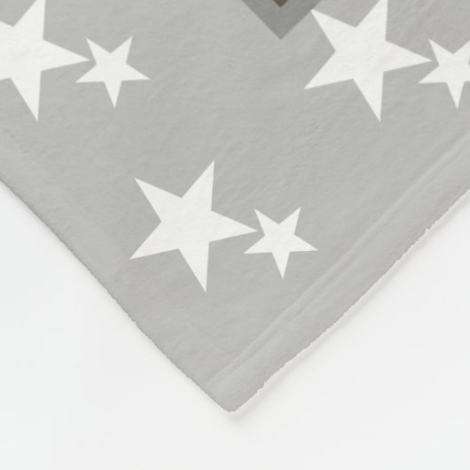 白い星の写真とクリスマスグレーの家族の名前 フリースブランケット (角)