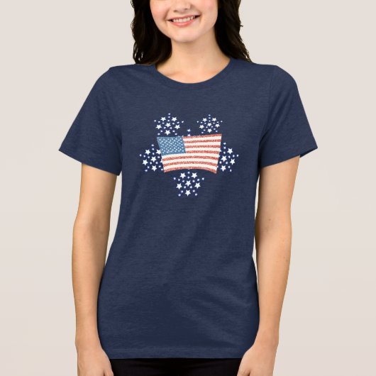 白い星の花火と点描主義のフラッグTシャツ トライブレンドTシャツ (正面)