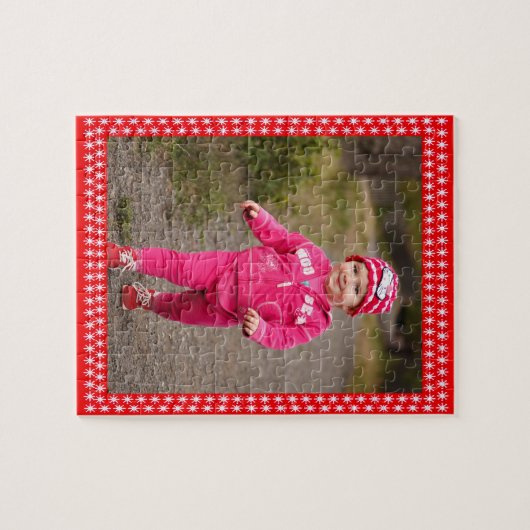 白い星の赤いフレーム画像あなたの写真 ジグソーパズル (横)