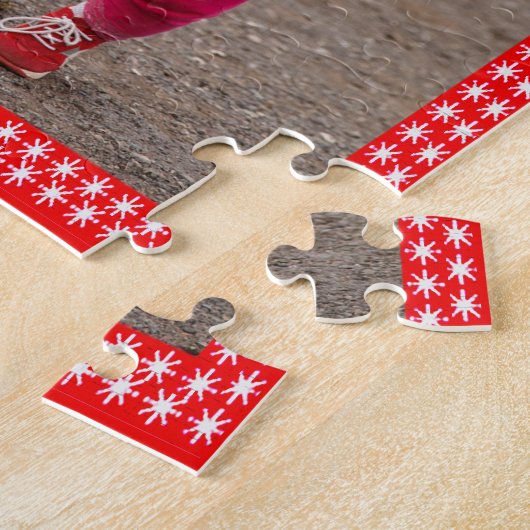 白い星の赤いフレーム画像あなたの写真 ジグソーパズル (側面)