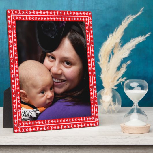 白い星の赤いフレーム画像あなたの写真 フォトプラーク (側面)