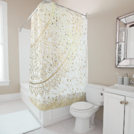 白い星を使った金ゴールドの魅力的な曼荼羅   シャワーカーテン