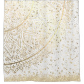 白い星を使った金ゴールドの魅力的な曼荼羅 シャワーカーテン (正面)