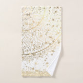 白い星を使った金ゴールドの魅力的な曼荼羅 バスタオルセット (ハンドタオル)