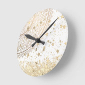 白い星を使った金ゴールドの魅力的な曼荼羅   ラウンド壁時計 (傾斜)