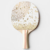白い星を使った金ゴールドの魅力的な曼荼羅  卓球ラケット (正面)