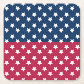 白い星付き青と赤の色のブロック スクエアペーパーコースター (正面)