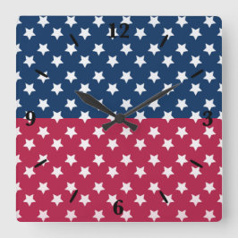白い星付き青と赤の色のブロック スクエア壁時計
