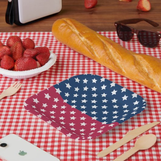 白い星付き青と赤の色のブロック ペーパープレート (ピクニック)