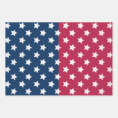 白い星付き青と赤の色のブロック ラッピングペーパーシート (正面3)