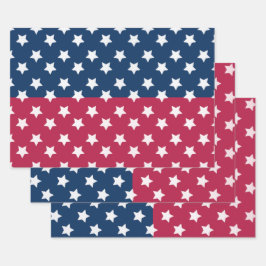 白い星付き青と赤の色のブロック ラッピングペーパーシート
