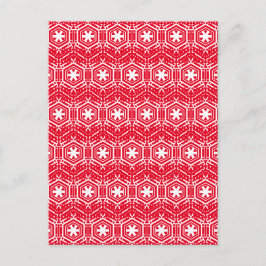 白い星、雪、赤い冬の休日 ポストカード