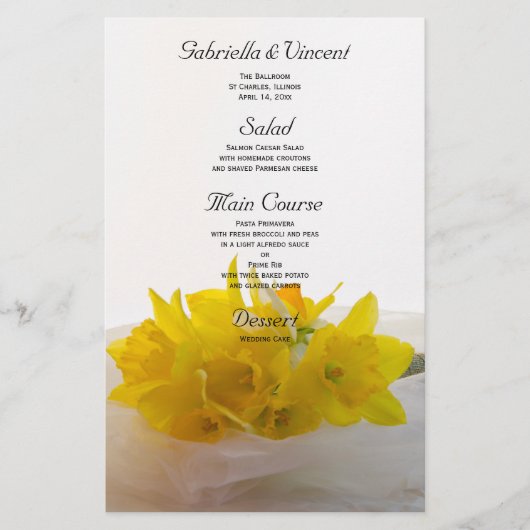 白い春の結婚式メニューの黄色の水仙 (正面)