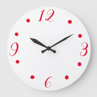 白い時計の大きく赤い数 ラージ壁時計
