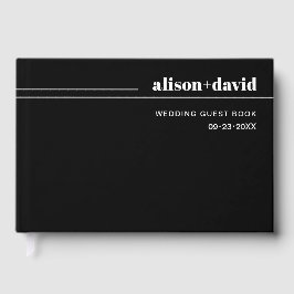 白い曲線とタイポグラフィ結婚黒 ゲストブック