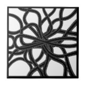 白い曲線対称パターン上のZip結合黒 タイル (正面)