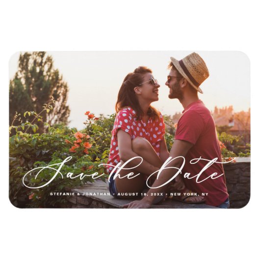 白い書お洒落道写真の日付を保存 マグネット (横)