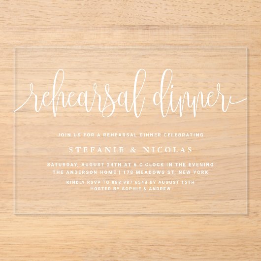 白い書かわいらし道リハーサルディナー アクリル招待状 (正面)