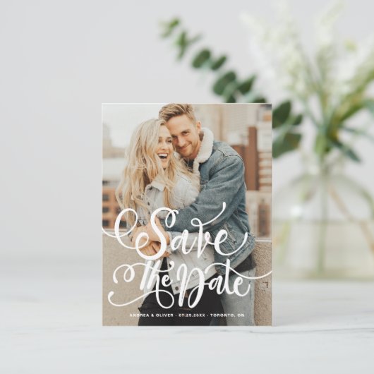 白い書はっきりした道モダン写真の日付を保存 案内ポストカード (スタンド正面)