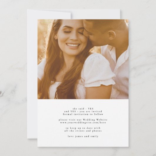 白い書エレガント跡の写真結婚The's セーブザデート (裏面)