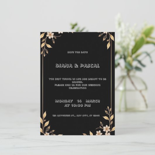 白い書道とフローラ結婚式招待状 招待状 (スタンド正面)