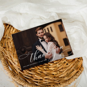 白い書道のレタリング結婚の写真 サンキューカード