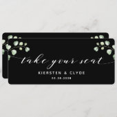 白い書道の緑あなたの座席のトップカードを取る 招待状 (正面/裏面)