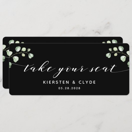 白い書道の緑あなたの座席のトップカードを取る 招待状 (正面/裏面)