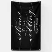 白い書道の黒へようこそ結婚 横断幕 (縦)