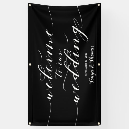 白い書道の黒へようこそ結婚 横断幕