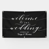 白い書道の黒へようこそ結婚 横断幕 (横)