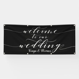 白い書道の黒へようこそ結婚 横断幕