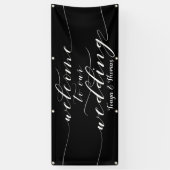 白い書道の黒へようこそ結婚 横断幕 (縦)