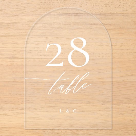 白い書道アモダンクリルアーチテーブル番号 アクリル招待状 (正面)