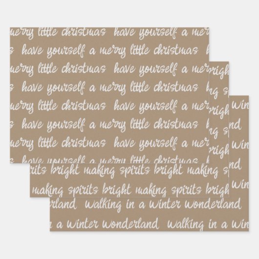 白い書道クリスマスの歌の詩クラフトラップ ラッピングペーパーシート (セット)