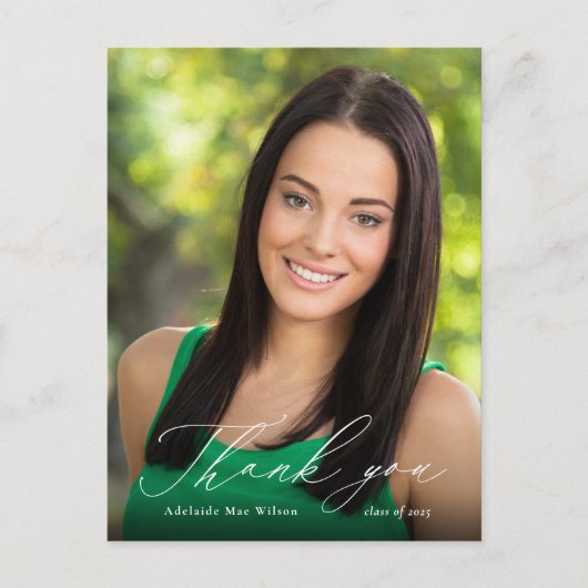 白い書道写真卒業ありがとう ポストカード (正面)