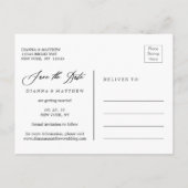 白い書道結婚式の日付写真を保存 案内ポストカード (裏面)