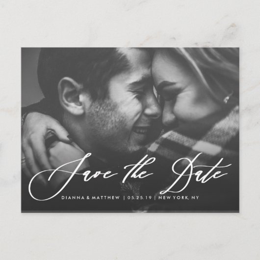 白い書道結婚式の日付写真を保存 案内ポストカード (正面)