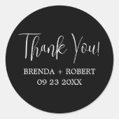 白い書道On Black Thankステッカー ラウンドシール (正面)