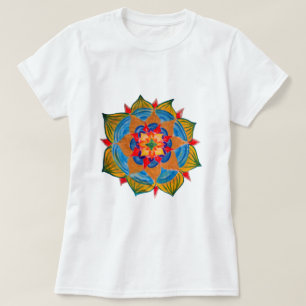 白い曼荼羅のワイシャツの女性の基本的なTシャツ Tシャツ