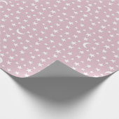 白い月と星（背景がピンク） ラッピングペーパー (角)