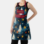 白い木とオーナメントの青いクリスマス エプロン (インサイチュ)