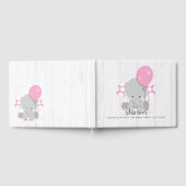 白い木とピンクの象が赤ちゃんのシャワーを望む ゲストブック (全面)