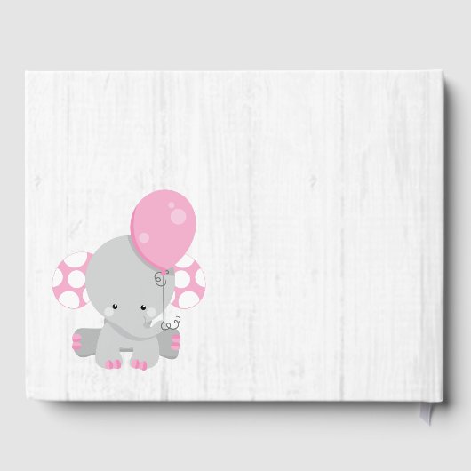 白い木とピンクの象が赤ちゃんのシャワーを望む ゲストブック (裏面)