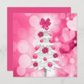 白い木と明はっきりしたるくピンクのクリスマス シーズンカード (正面/裏面)