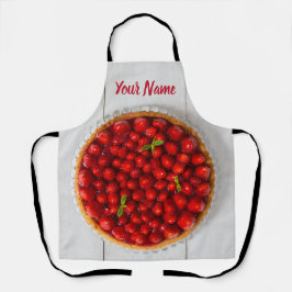 白い木にミントが付いたストロベリーケーキ エプロン