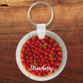 白い木にミントが付いたストロベリーケーキ キーホルダー (正面)