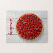 白い木にミントが付いたストロベリーケーキ ジグソーパズル (横)