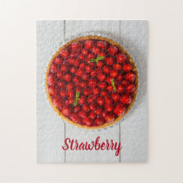 白い木にミントが付いたストロベリーケーキ ジグソーパズル