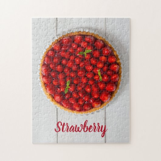白い木にミントが付いたストロベリーケーキ ジグソーパズル (縦)